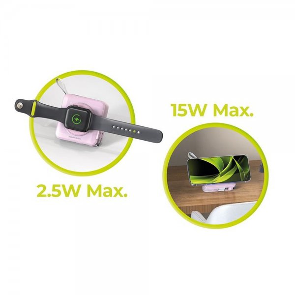 Mobile Origin MagSafe-powerbank/Rejseoplader Indbyggede kabler/Apple Watch-opladning Rosa