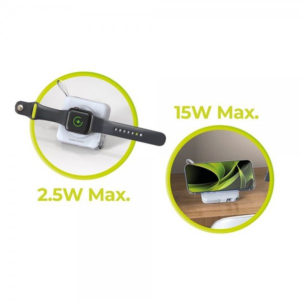 Mobile Origin MagSafe-powerbank/rejselader Indbyggede kabler/Apple Watch-opladning Hvid