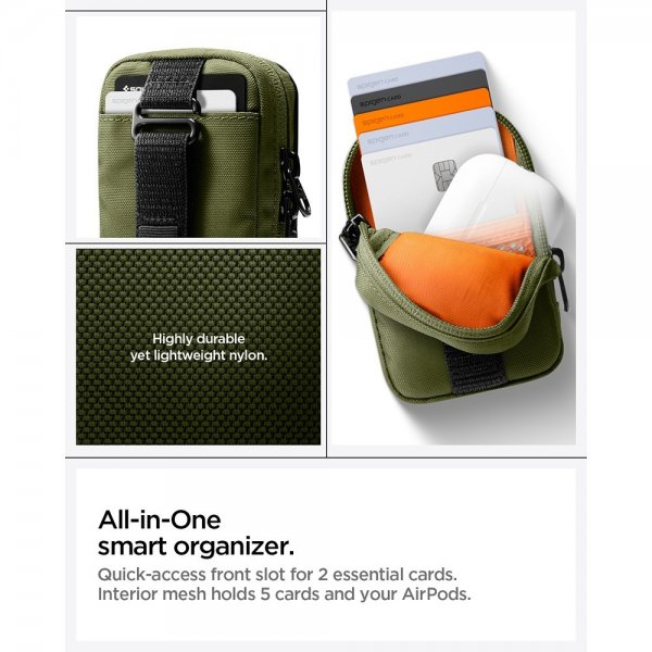 Spigen MagSafe Taske Bærbar Organizer Pouch Snap Zip MagFit Olivengrøn