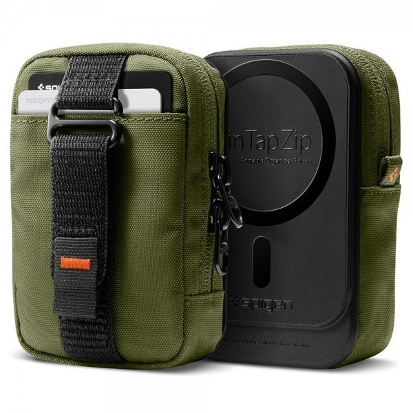 Spigen MagSafe Taske Bærbar Organizer Pouch Snap Zip MagFit Olivengrøn