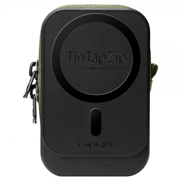 Spigen MagSafe Taske Bærbar Organizer Pouch Snap Zip MagFit Olivengrøn