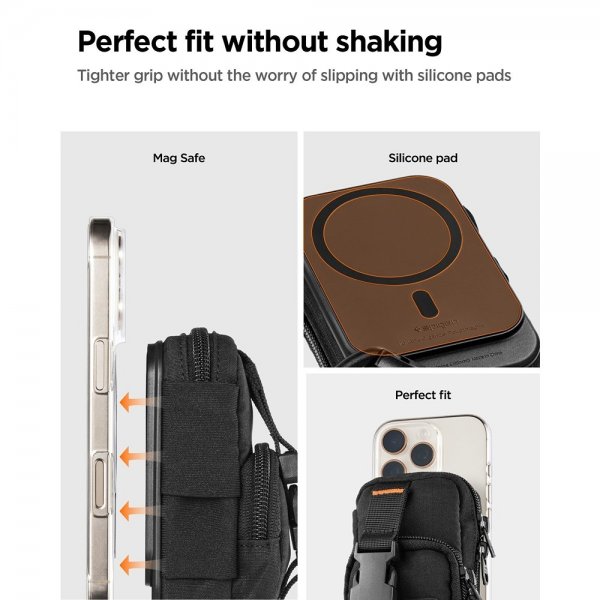 Spigen MagSafe Taske Bærbar Organiseringspung Snap Zip MagFit Sort