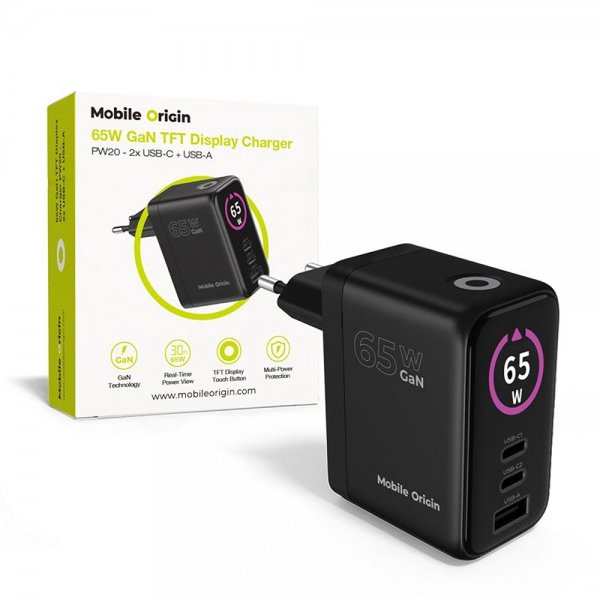 Mobile Origin Oplader med Display GaN 65W