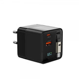 Mobile Origin Oplader med Display GaN 65W indbygget USB-C Kabel