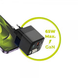 Mobile Origin Oplader med Display GaN 65W indbygget USB-C Kabel