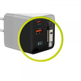 Mobile Origin Oplader med Display GaN 65W indbygget USB-C Kabel