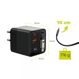 Mobile Origin Oplader med Display GaN 65W indbygget USB-C Kabel