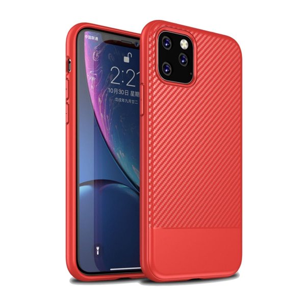 iPhone 11 Pro Max Cover Kulfibermønster Rød