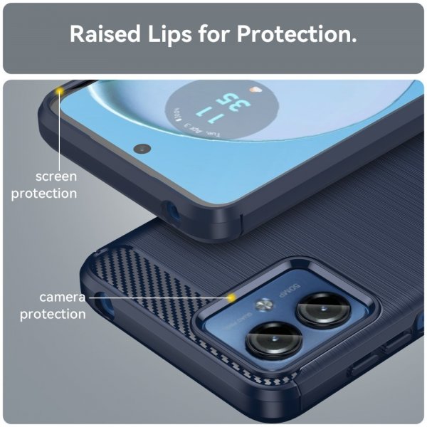 Motorola Moto G14 Cover Børstet Kulfibertekstur Blå