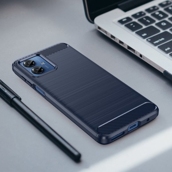 Motorola Moto G14 Cover Børstet Kulfibertekstur Blå