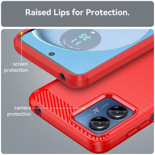 Motorola Moto G14 Cover Børstet Kulfibertekstur Rød