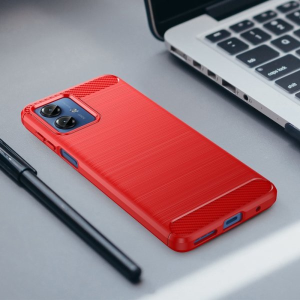 Motorola Moto G14 Cover Børstet Kulfibertekstur Rød