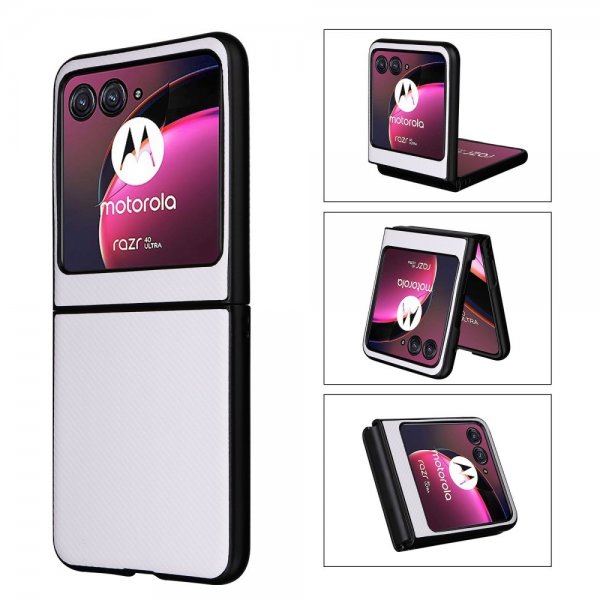 Motorola Razr 40 Ultra Cover Kulfibermønster Hvid