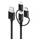 ALOGIC 3-i-1 Kabel Micro USB/Lightning/USB-C 30cm Sort