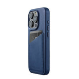 Mujjo iPhone 15 Pro Cover Full Leather Wallet Case MagSafe Monaco Blue