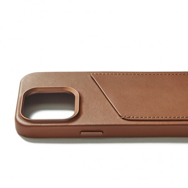 Mujjo iPhone 15 Pro Cover Full Leather Wallet Case MagSafe Dark Tan