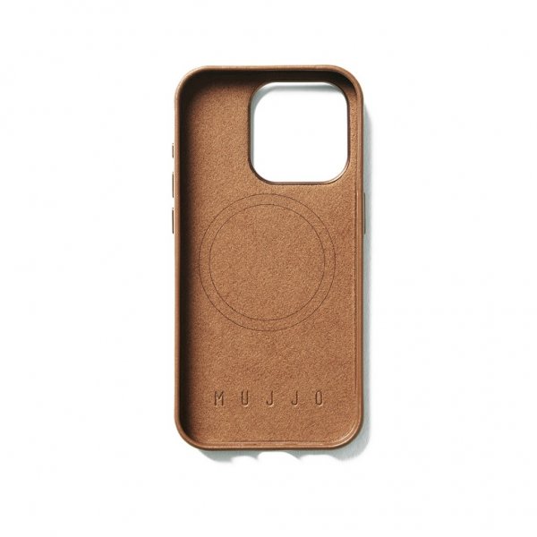 Mujjo iPhone 15 Pro Cover Full Leather Wallet Case MagSafe Dark Tan