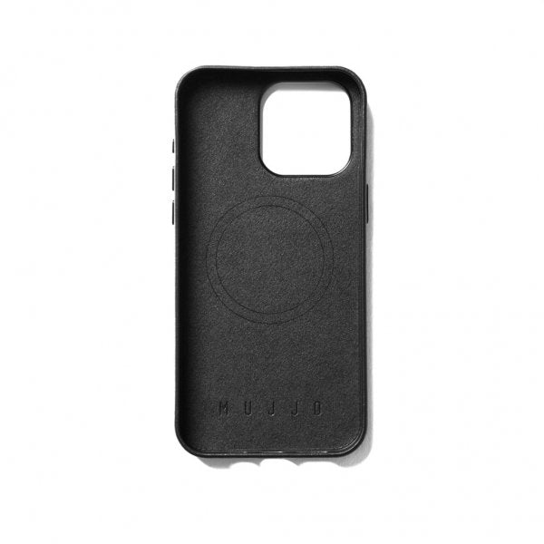 Mujjo iPhone 15 Pro Max Cover i fuldnarvet læder med kortholder MagSafe Sort