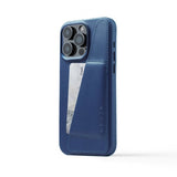 Mujjo iPhone 15 Pro Max Cover Full Leather Wallet Case MagSafe Monaco Blue
