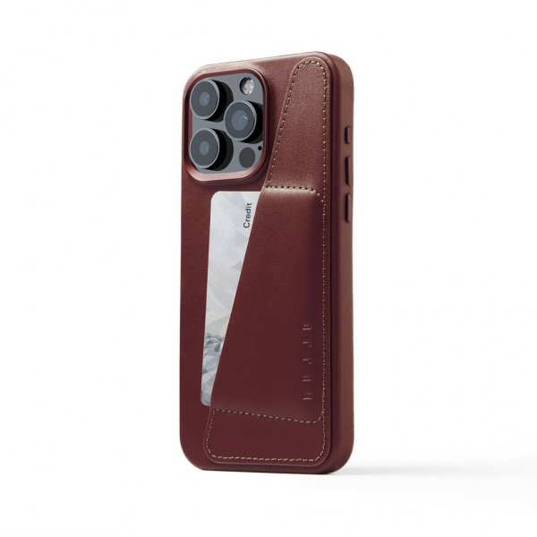 Mujjo iPhone 15 Pro Max Cover i fuldlæder med kortholder MagSafe Burgundy