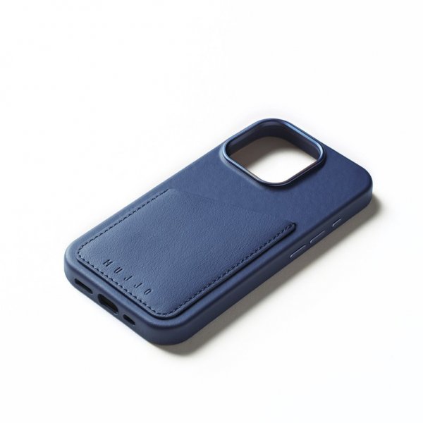 Mujjo iPhone 16 Pro Cover Full Læder Wallet Case Monaco Blue