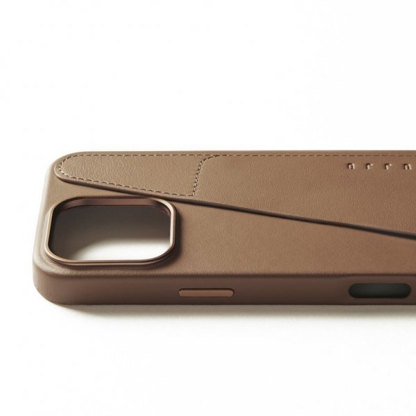 Mujjo iPhone 16 Pro Max Cover Full Leather Wallet Case Dark Tan