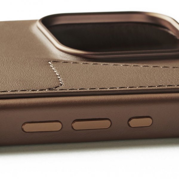 Mujjo iPhone 16 Pro Max Cover Full Leather Wallet Case Dark Tan