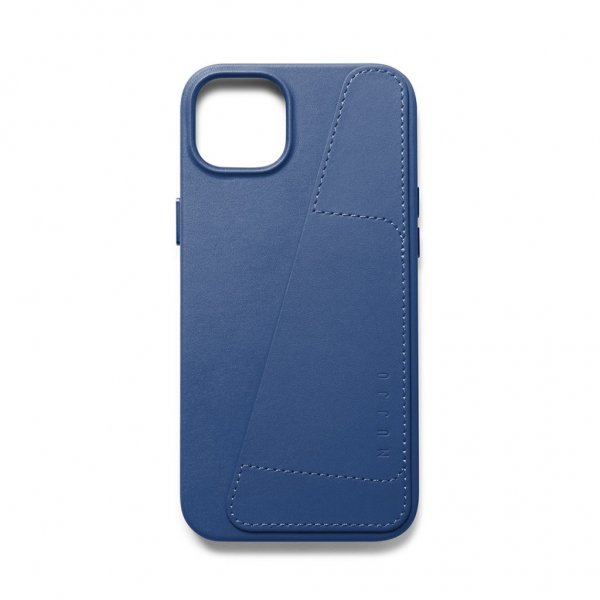 Mujjo iPhone 14 Plus Cover Full Leather Wallet Case Monaco Blue
