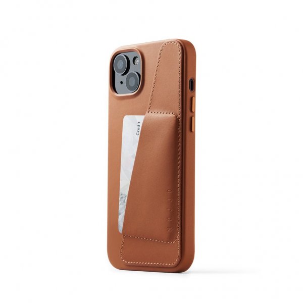 Mujjo iPhone 14 Plus Cover i fuldlæder med kortholder Tan