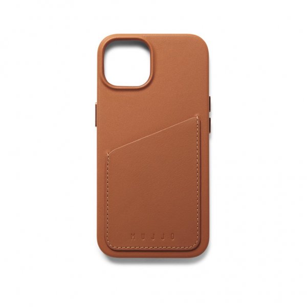 Mujjo iPhone 14 Cover Full Leather Wallet Case Tan