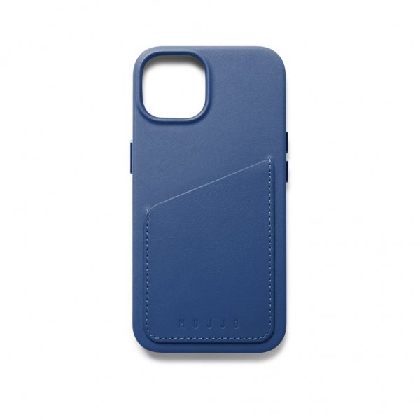 Mujjo iPhone 14 Cover Full Leather Wallet Case Monaco Blue