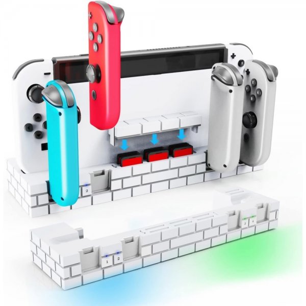 Nintendo Switch Opladningsdock til Joy-Cons med Spilopbevaring Hvid
