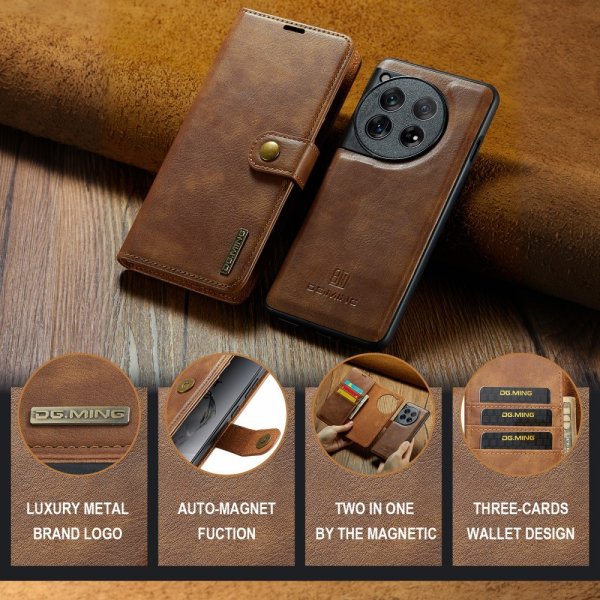 Dg.Ming OnePlus 12 Etui med Aftageligt Cover Brun