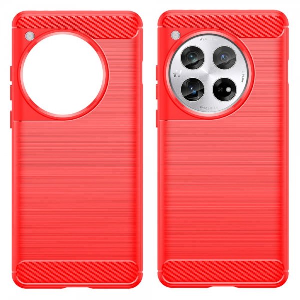 OnePlus 12 Cover Børstet Kulfibertekstur Rød