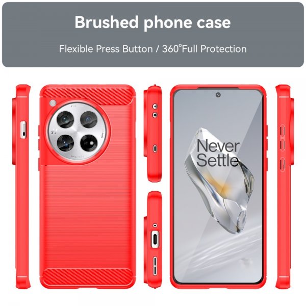 OnePlus 12 Cover Børstet Kulfibertekstur Rød