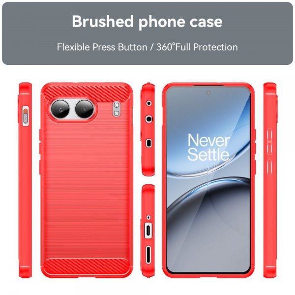 OnePlus Nord 4 Cover Børstet Kulfibertekstur Rød