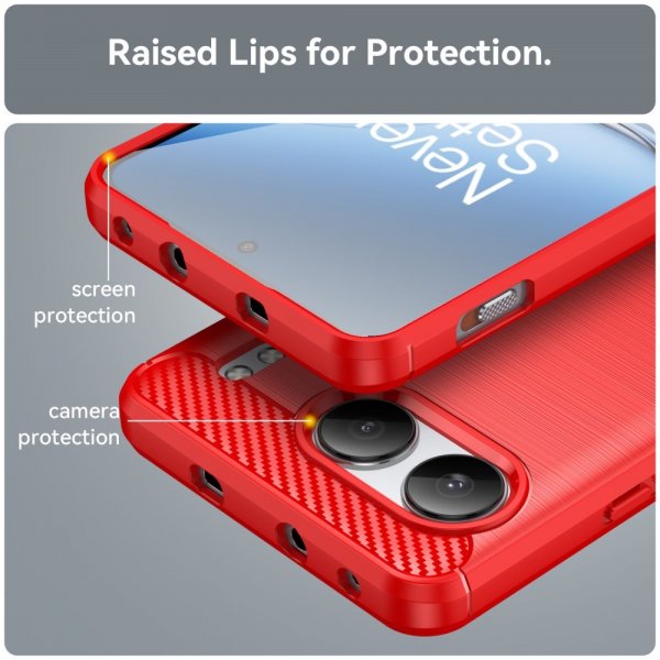 OnePlus Nord 4 Cover Børstet Kulfibertekstur Rød