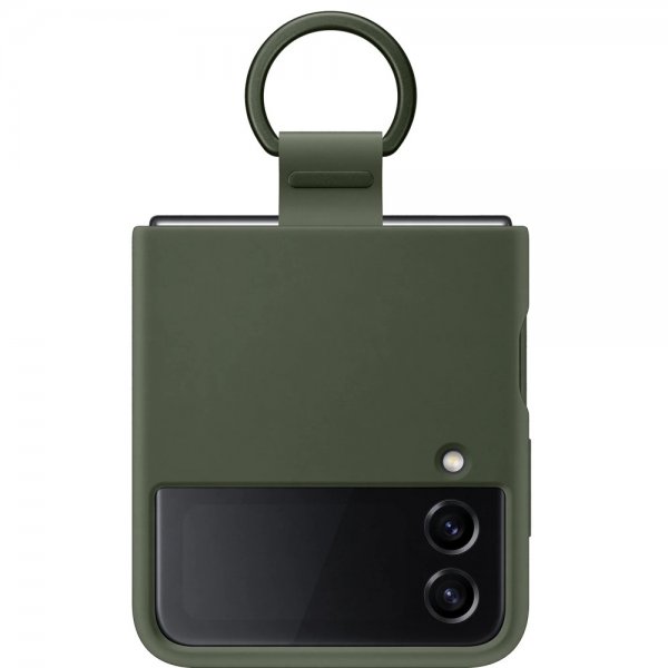 Samsung Original Galaxy Z Flip 4 Cover Silicone Cover med ring Khaki