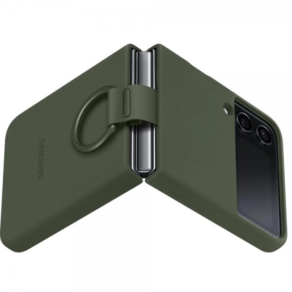 Samsung Original Galaxy Z Flip 4 Cover Silicone Cover med ring Khaki