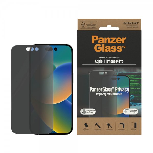 PanzerGlass iPhone 14 Pro Skærmbeskyttelse Ultra-Wide Fit Privacy EasyAligner