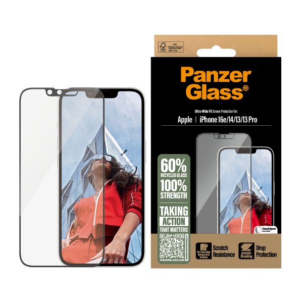 PanzerGlass iPhone 13/13 Pro/14/16e/17e Skærmbeskyttelse Ultra-Wide Fit EasyAligner