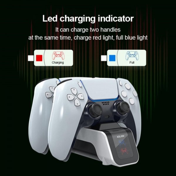Aolion PlayStation 5 DualSense Controller Dobbelt Opladningsdock