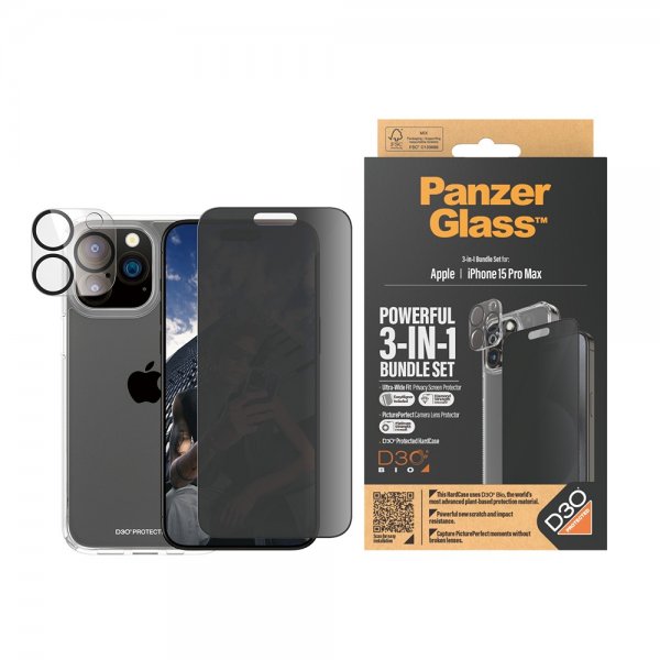 PanzerGlass iPhone 15 Pro Max 3-i-1 Bundle Sæt Privacy