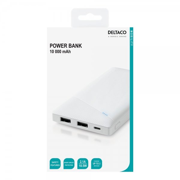 Deltaco Powerbank 10.000 mAh 10W Hvid