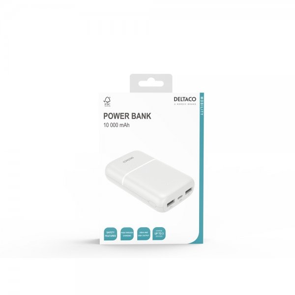 Deltaco Powerbank 10 000 mAh Hvid