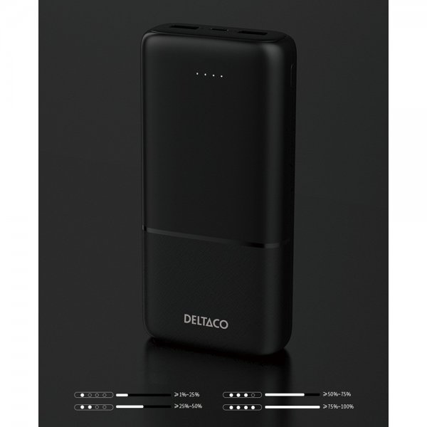 Deltaco Powerbank 20 000 mAh Hurtig opladning 20W Sort