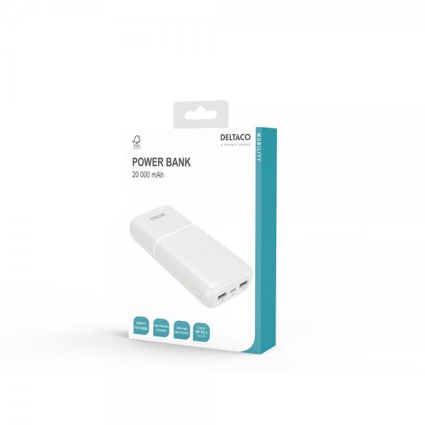 Deltaco Powerbank 20 000 mAh Hvid