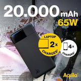 Aqiila Powerbank Powerbird B20+ 20 000 mAh 65W Sort