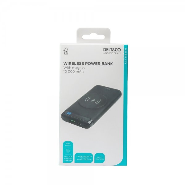 Deltaco Powerbank Trådløs 10.000 mAh MagSafe Sort