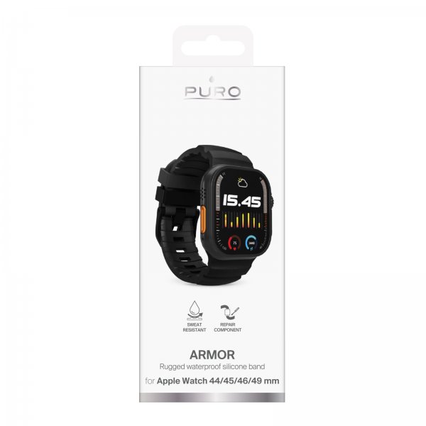 Puro Apple Watch 44/45/46/Ultra 49mm Armbånd Armor Sort